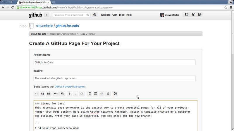 GitHub Pages editor